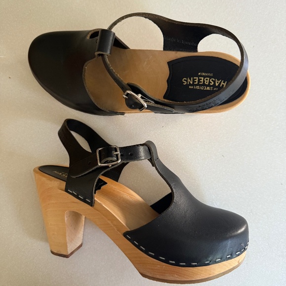 T-Strap Swedish Hasbeens Black Heels - Picture 1 of 7